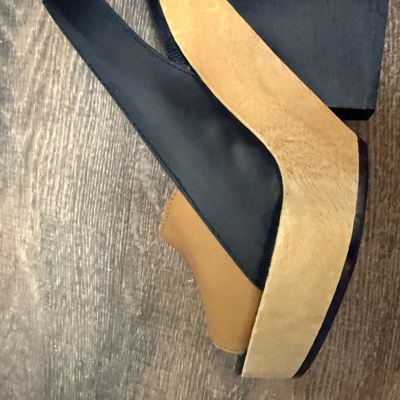 Pierre Hardy NWT  size 8 wood & leather  Black and Tan Platform Slingbacks - Picture 8 of 11